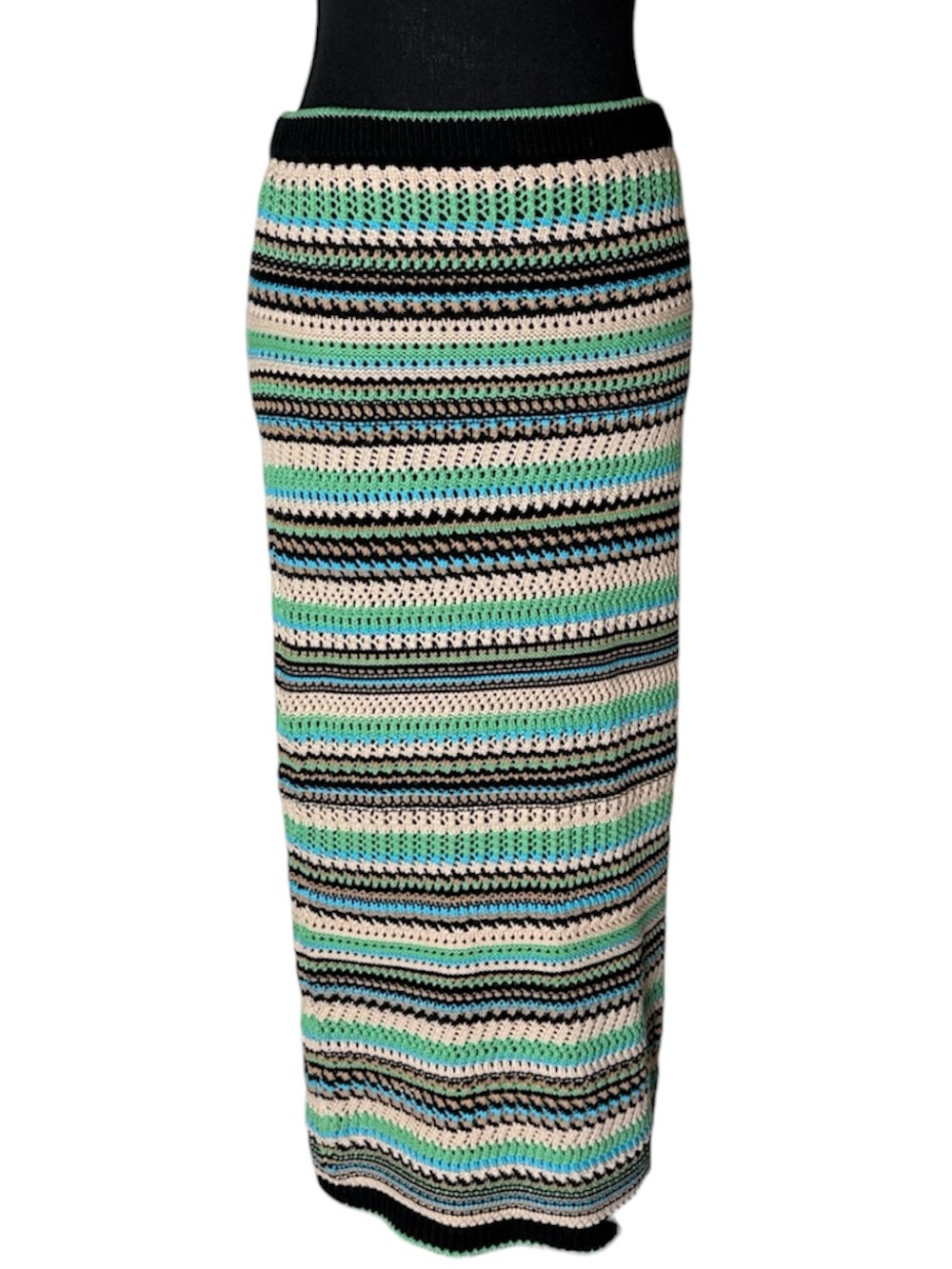 MARLED Crochet Knit Pencil Maxi Skirt Tube Dress Boho Striped Lined Size Medium